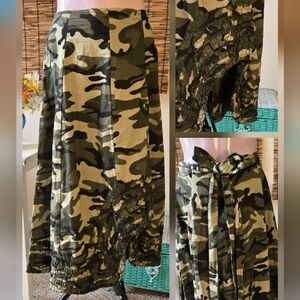 Camouflage Ruffled Full Midi Skirt Pettiskirt